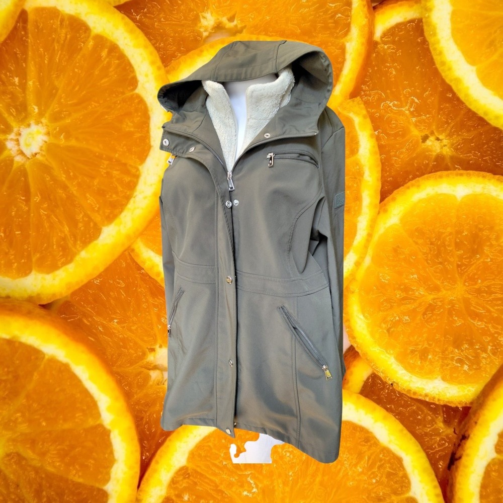 Lauren Ralph Lauren Womens Olive Green Sherpa Lined Softshell Hooded‎ Jacket L